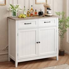 32'' H Large Kitchen Storage Island And Adjustable Shelf, Home Decor, Kitchen Sideboard Buffet Cabinet, Modern Coffee Bar For Kitchen, Dining Room, Bathroom - 灰色 - 查看 1