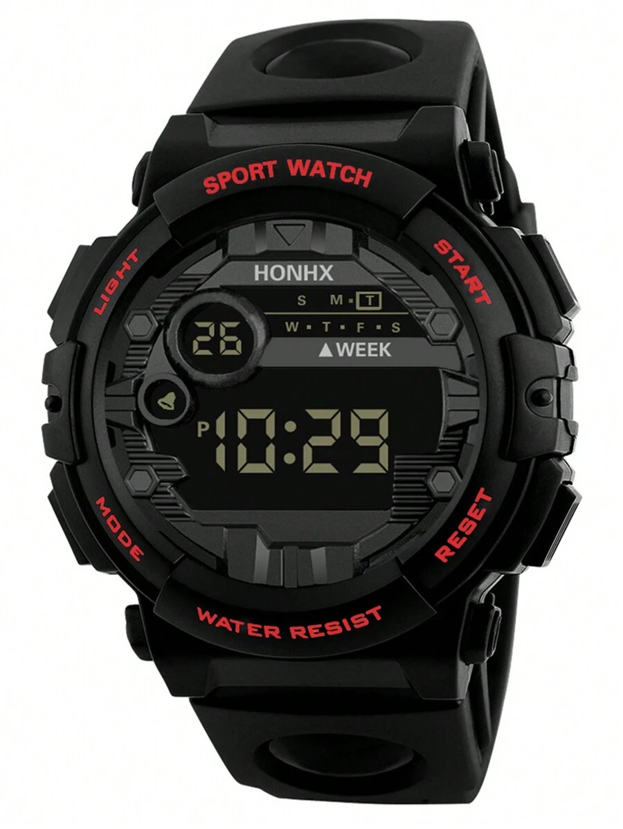 HONHX 1pc Kids Rubber Strap Sporty Round Dial Digital Watch For Daily Life - Red - View 1