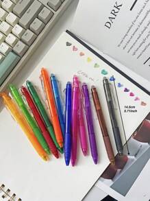 Set de 12 bolígrafos de gel borrables y de colores, de punta fina de 0.5 mm, bolígrafo con clic lateral para escribir, dibujar, planificar, útiles escolares y de oficina. Borra los errores en cualquier momento, de vuelta al colegio