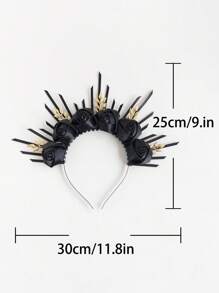 Darkness Of Queen,Vintage Dark Black Flowers Sunburst Spike Halo Crown For Gothic Wedding Brides And Bridesmaids ,Headpiece Mary Headband Halloween Floral Crown,Gothic Wedding Tiara For Bride, Costume Headpiece For Birthday Cosplay Party Celebration, Day Of The Dead