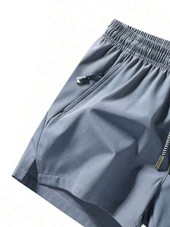 Men Drawstring Waist Zipper Pocket Tennis Shorts