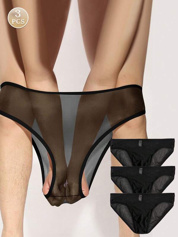 3 paia di Slip da uomo traspiranti, morbidi e sottili con stampa grafica a triangolo, per uso quotidiano