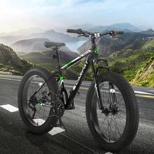 26 Inch Fat Tire Bike Adult/Youth Full  21 Speed Mountain Bike, Dual Disc Brake, High-Carbon Steel Frame, Front Suspension, Mountain Trail Bike, Urban Commuter City Bicycle - Black + Steel + American Design - View 11