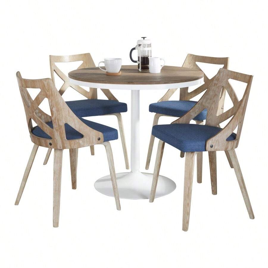 DakotaCharlotte Contemporary Dining Set In White Metal With Brown Wood