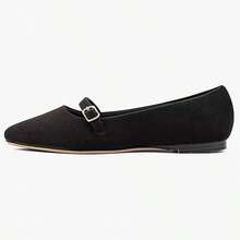 Women's Comfort Flats Pointed Toe Flats With Buckle Lace-Up Black Suede Slip-On Flat Ballet Flats - 黑色 - 查看 3