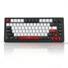 Teclado mecánico para juegos MageGee -STAR75, control de perilla, teclado compacto del 75% con retroiluminación azul, interruptores rojos, carcasa portátil EVA silenciosa, compatible con sistema Windows PC - Blanco y Negro - Ver 3
