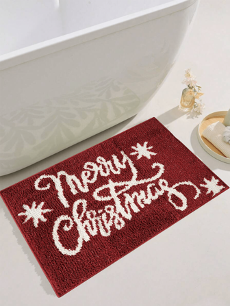 1 stuk badkamerdecoratiemat van imitatielamswol, rood, zacht absorberend microvezel, antislip, wasbaar, vakantiebadmat, kerstdecoratie, vloerkleed, buitenkleed, deurmat, herfstdecoratie, badkameraccessoires, terug naar school