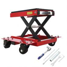 1200lbs Motorcycle Jack With Dolly, Motorcycle Scissor Lift Jack Hoist Stand For Dirt Bike ATV Cruiser Bikes With Wide Deck & Safety Pin - Red - View 7