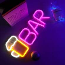 1pc Neon Bar Sign, Pink LED Neon Bar Cup Logo 13.9x5.7in(Approx 35.5x14.5cm), Battery Or USB Powered Neon Light For Home Bar, Bar, Party Wall Decor - Multicolor - View 5