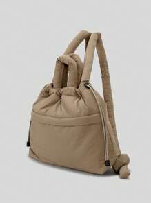 休闲柔软尼龙大容量羽绒托特包设计师填充女士手提包多功能单肩斜挎包 2024 - 卡其色 - 查看 8