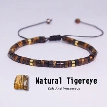 1 pieza Brazalete tejido de cuentas de piedra natural de turquesa, brazalete ajustable de cuerda de piedra natural como regalo para mujer