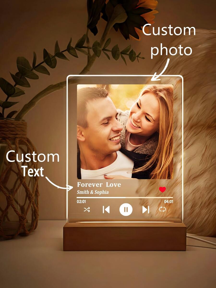 Customized Photo Acrylic LED Night Light With Printed Photo, Customized Song Name, Suitable For Friend, Family, Anniversary, Gift, Home Decor, Various Anniversary Gifts 1pc Multi-Functional, Ornamental,Reusable Exquisite,Stylish,High-Quality,Colorful,Modern Custom,Personalized,Unique Ideal Gifts, Valentine Day, Valentine Day Decor Birthday Graduation,Slow Summer Living,Warm Ambience,Fall Decor,Office Decor,Elegant Living