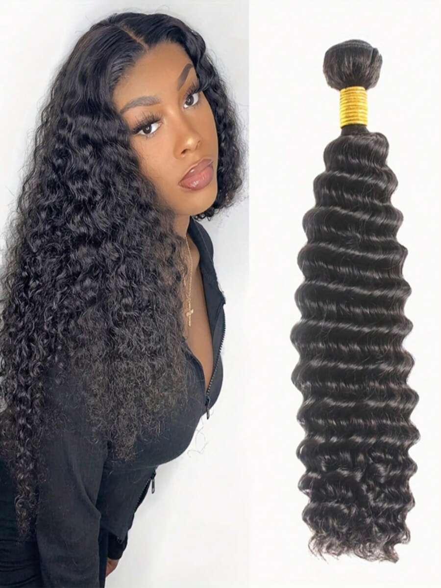 1PC 100G Deep Wave Bundles Human Hair Unprocessed Brazilian Virgin Human Hair One Bundle Deep Wave Human Hair Bundles Hair Weft For Women Natural Color (10-30 INCH)