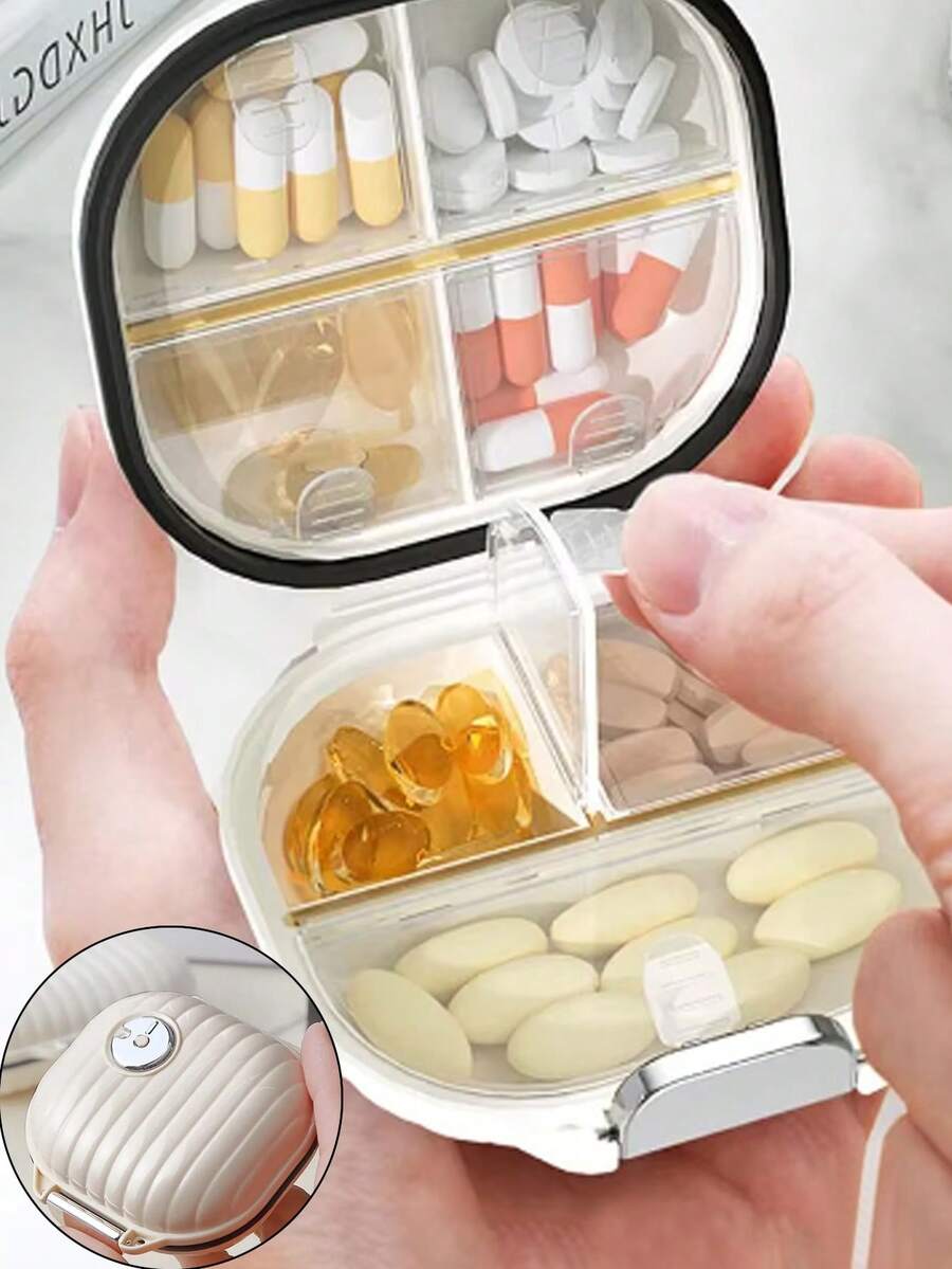 Shell 迷你药盒，1 个便携式药盒，便携式密封盒，药品包装盒，适合旅行，七天七隔间包装药丸密封储存盒，药品分类盒露营医疗应急袋药丸盒药丸收纳盒药丸容器药品收纳盒药品储存 - 彩色 - 查看 1