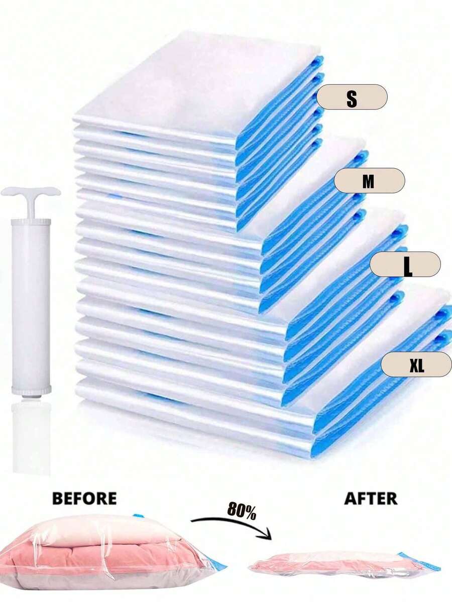 15/10/1pc Transparent Vacuum Storage Bags, Vacuum Compression Travel Garment Organizer Bags, Convenient Luggage Packing Cubes, Clothes Sorting Storage Bags - Multicolor - View 1