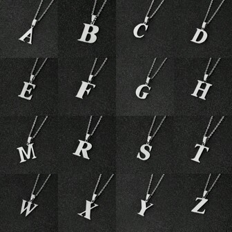 1pc Minimalist  Stainless Steel Necklace, Cool Initial Letter A-Z Pendant Necklace For Men, Perfect Gift For Family And Friends, Daily Wear Neck Jewelry