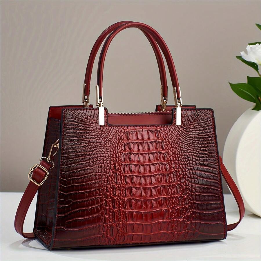 Crocodile Pattern Purses And Handbags For Women Fashion Shoulder Crossbody Tote Bags Stylish Ladies Purses - Burgundy - View 1