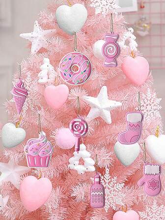 Christmas Decoration 8 Sets Christmas Ornaments Hanging Decorations For Christmas Party, Christmas Tree DIY Decoration, Donuts & Candy Cane Pendants
