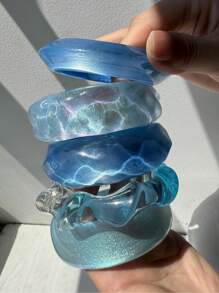 1pc Asymmetrical Resin Bracelet With Ombre Laser Color Gradient, Beach Vacation Accessories - Multicolor - View 3