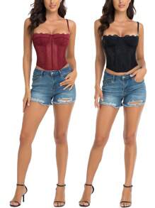 1pc Lace Bustier Corset Tops For Women Sexy Going Out Party Club Top With Buckle