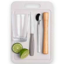 Caipirinha Kit 5 Pieces 350ml Cup + Stainless Steel Knife/Spoon + Wooden Muddler + Brinox Board 2348/499 - trắng - Xem 3