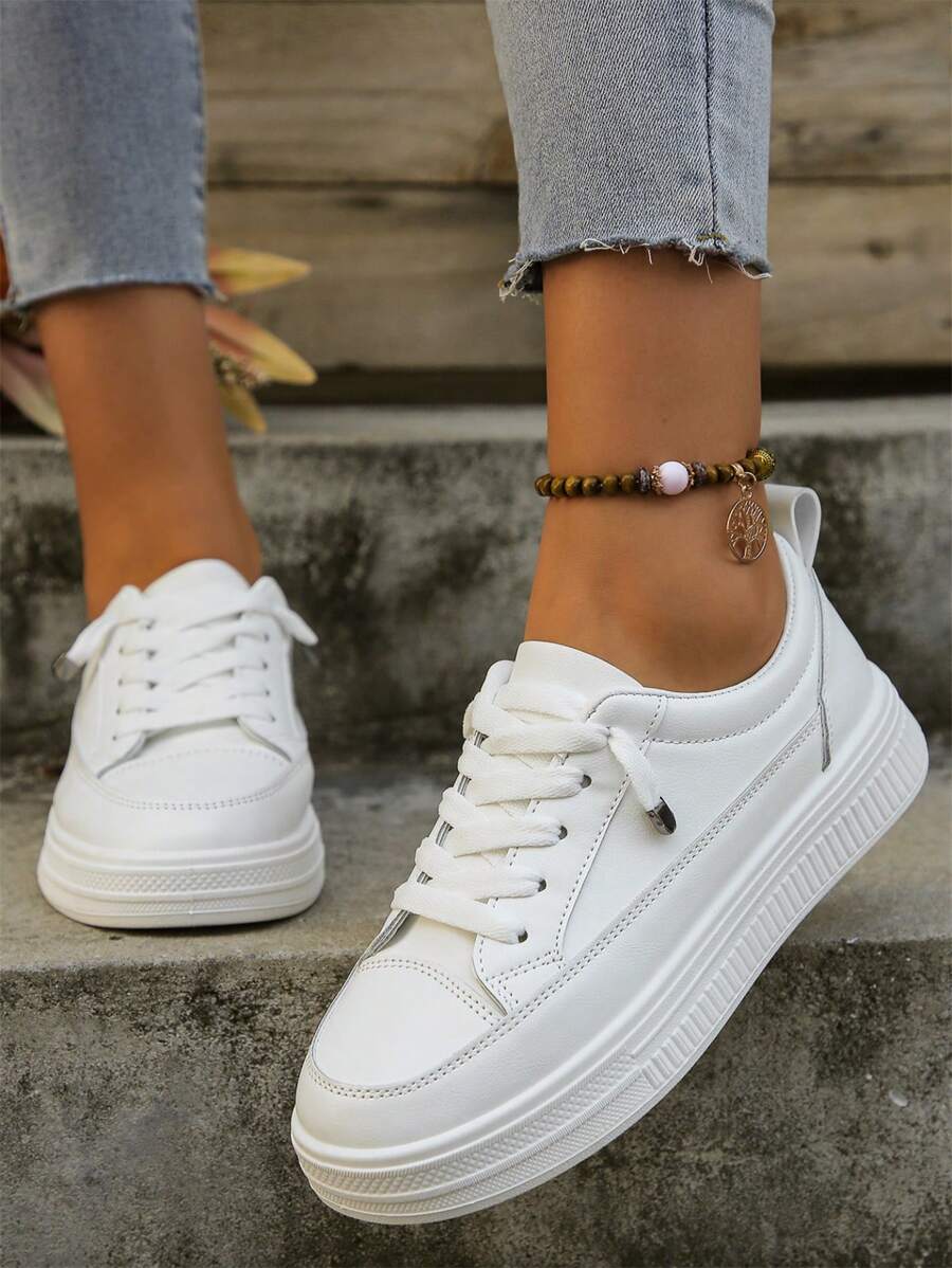 Rebajas Nuevos tenis blancos con suela gruesa para mujer, zapatos deportivos casuales blancos para primavera/otoño - Blanco - Ver 1
