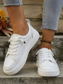 Rebajas Nuevos tenis blancos con suela gruesa para mujer, zapatos deportivos casuales blancos para primavera/otoño - Blanco - Ver 5