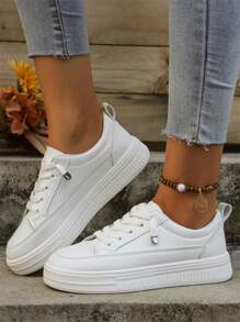 Rebajas Nuevos tenis blancos con suela gruesa para mujer, zapatos deportivos casuales blancos para primavera/otoño - Blanco - Ver 2