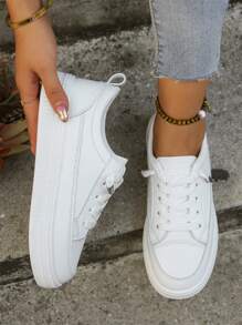 Rebajas Nuevos tenis blancos con suela gruesa para mujer, zapatos deportivos casuales blancos para primavera/otoño - Blanco - Ver 3