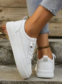 Rebajas Nuevos tenis blancos con suela gruesa para mujer, zapatos deportivos casuales blancos para primavera/otoño - Blanco - Ver 6