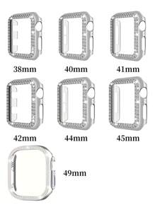 Huastonband 適用於 錶帶 2 件組 奢華珠寶風閃亮水晶鑽鏤空 PC 硬殼銀色框架防撞保護殼，搭配彩色柔軟舒適粉色矽膠運動錶帶，相容 Apple Smart Watch Ultra2 1 SE S9 8 7 6 5 4 1 系列 38mm 40mm 41mm 42mm 44mm 45mm 49mm 送禮首選 - 銀色 - 查看 9