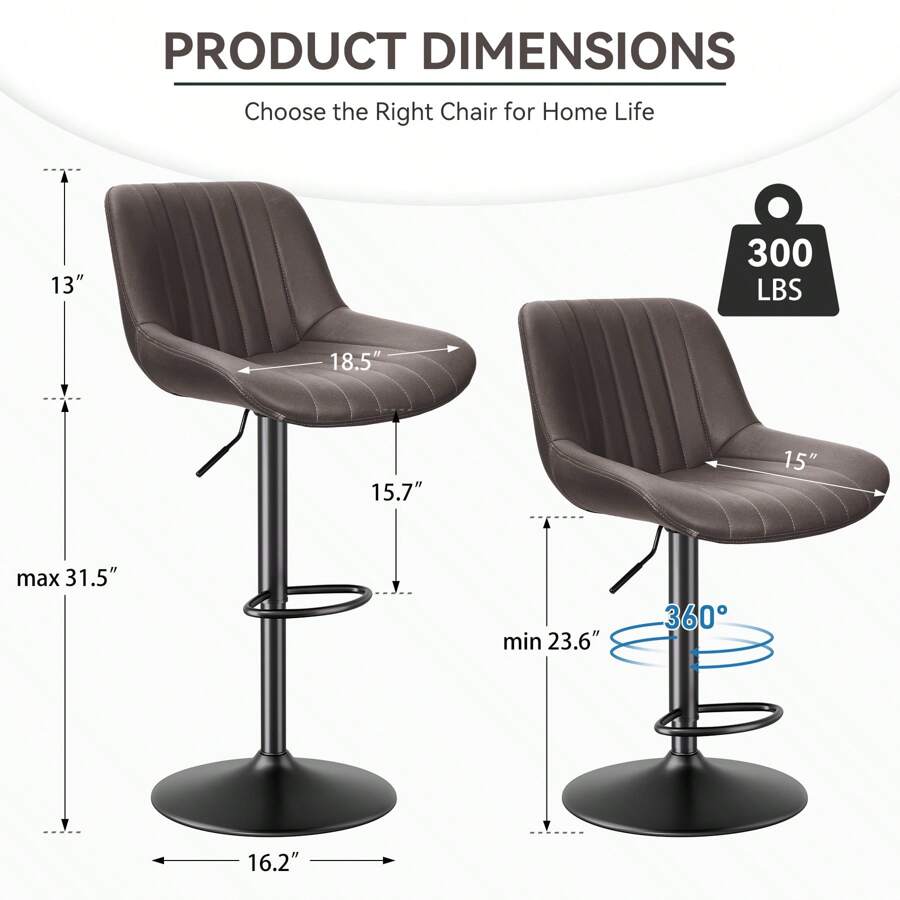 Bar Stools Set Of 4, Adjustable Modern Swivel Bar Stools With Backs