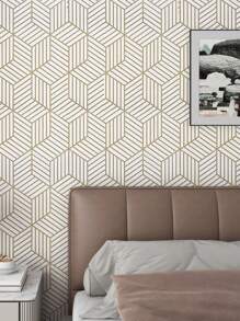 1 Roll Retro Silver Gold Geometric Cube Striped Wallpaper, 2D Geometric Pattern Self-Adhesive Peel And Stick Contact Paper, Waterproof Stain Resistant Easy Clean Wall Sticker For Kitchen Cabinets, Tables, Chairs, Room Decor DIY Home Renovation - Multicolor - View 18