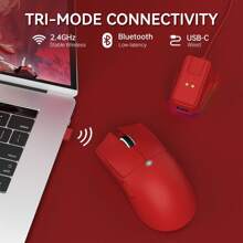 ATTACK SHARK X11 Lightweight Wireless Gaming Mouse With RGB Charging Dock,Tri-Mode-2.4G/USB-C Wired/BT,22K DPI,PAW3311 Optical Sensor,HUYU Switch, 5 Programmable Buttons For PC - Đỏ - Xem 3