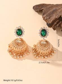 1 对流行镀金水钻耳环适合女性日常或婚礼和派对佩戴 - jhumka - 查看 7