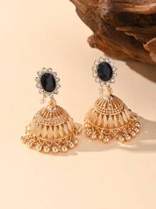1 对流行镀金水钻耳环适合女性日常或婚礼和派对佩戴 - jhumka - 查看 4