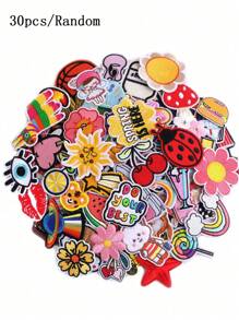 50 piezas/Paquete Parches de bordado de girasoles y letras en inglés termoadhesivos de colores aleatorios, aptos para DIY en ropa y accesorios - sombreros, jeans, vestidos, etc. Adorables y únicos apliques bordados de dibujos animados