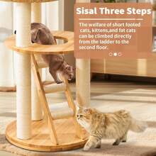 Big Modern Design Cat Tree Tower, Cat Tower Sisal-Covered Scratching Posts For Indoor Cats, Natural Oak Wood Cat Tree For Large Cats, Multi-Level Cat Condo With Sisal Staircase - Wood color - View 3