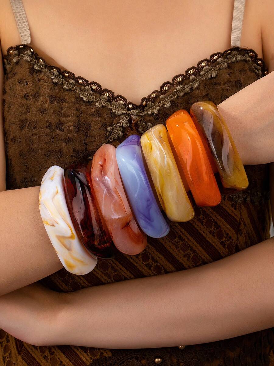1 Pc Chunky Resin Cuff Bangle For Women - Multicolor - View 1