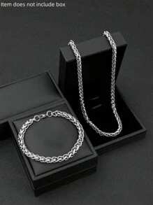 1pc Stainless Steel Minimalist Necklace And 1pc Bracelet Set For Men - Silver - View 14