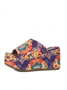 2025 Halloween Colorful Skeleton Print Atmosphere Sandals, Popular Waterproof Platform Women's Slippers, College Style Ladies Thick Bottom Peep-Toe Sandals, Comfortable Increased Height Wedge Heel Outdoor Skeleton Pattern