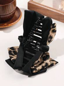1 pieza Clip de pelo elegante formal de doble capa con estampado de leopardo y lazo grande, retro y elegante. Accesorios para el cabello, artículos escolares, accesorios de cabello de otoño e invierno para mujer para vacaciones y atuendos de verano - Multicolor - Ver 4