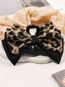 1 pieza Clip de pelo elegante formal de doble capa con estampado de leopardo y lazo grande, retro y elegante. Accesorios para el cabello, artículos escolares, accesorios de cabello de otoño e invierno para mujer para vacaciones y atuendos de verano - Multicolor - Ver 3