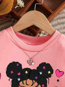 Tween Girls Cartoon Print Color Block Mesh Knit 2-In-1 Sporty Dress - Pink - View 4