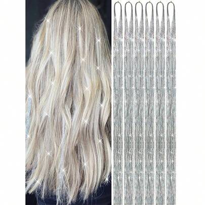 Hair Tinsel Fairy Tinsel Hair Extensions Holographic Hair Tinsel Heat Resistant Sparkling Hair Glitter For Christmas New Year Party