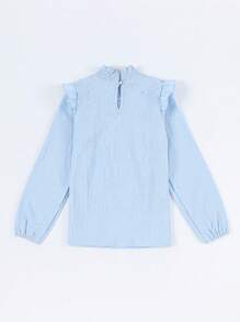 Blibean 返校季少女鬆身純色荷葉邊立領襯衫 - 淺藍色 - 查看 7