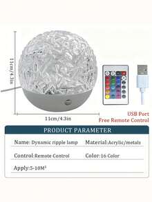 LED水波纹投影小夜灯带遥控，卧室小夜灯投影，房间装饰，圣诞礼物装饰，情人节礼物，露营，婚礼装饰 - 彩色 - 查看 8