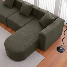 [VIDEO] Provided]Modern L Shape Boucle Sofa With Curved Seat (Facing Right) - 綠色+圈+現代+4座如圖 - 查看 7