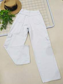 Women's Wide-Leg High-Waisted Cargo Jeans In Twill Fabric - 白色 - 查看 2