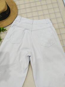 Women's Wide-Leg High-Waisted Cargo Jeans In Twill Fabric - 白色 - 查看 3